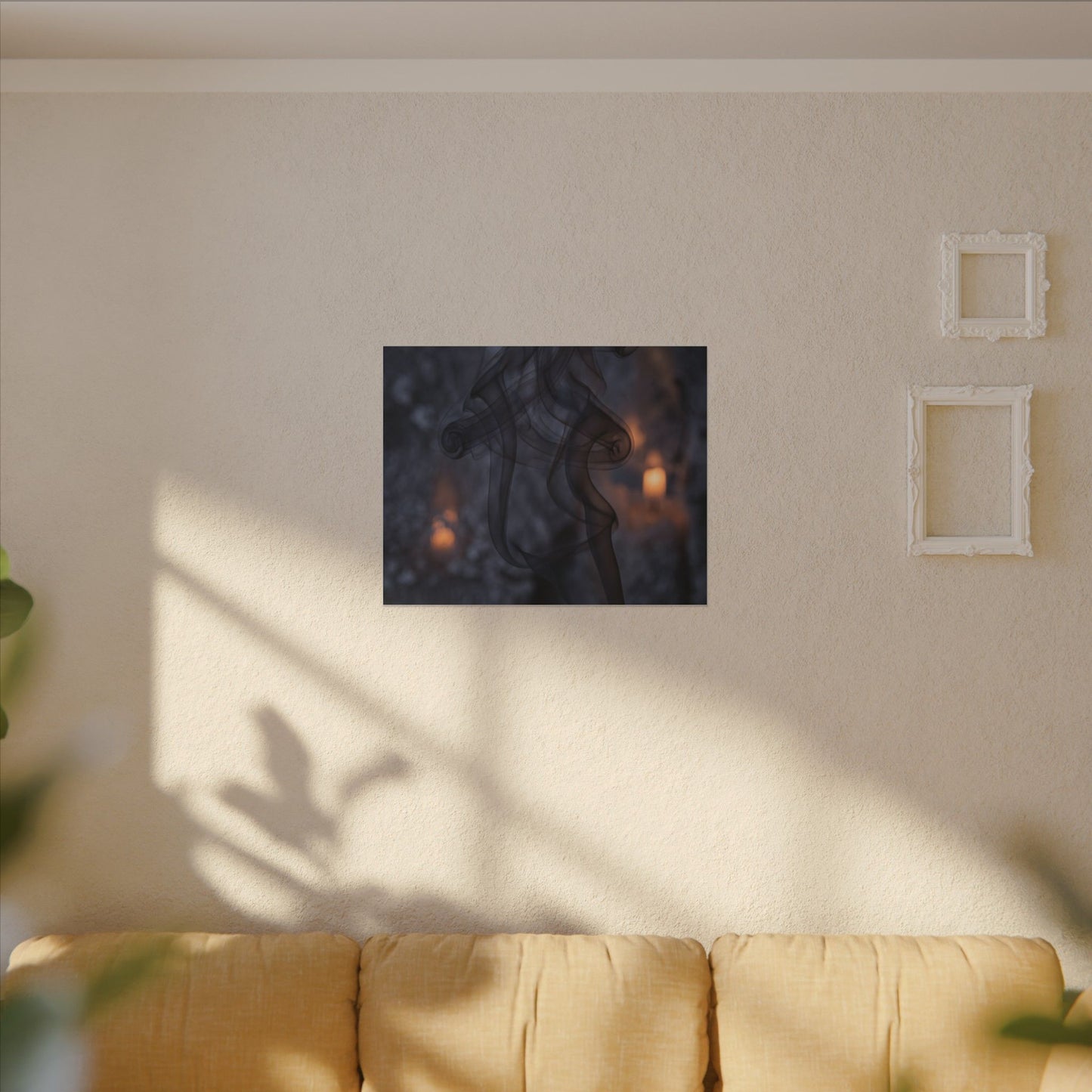 Incense Smoke Winter Canvas Art | Dark Japandi Sophisticated Design