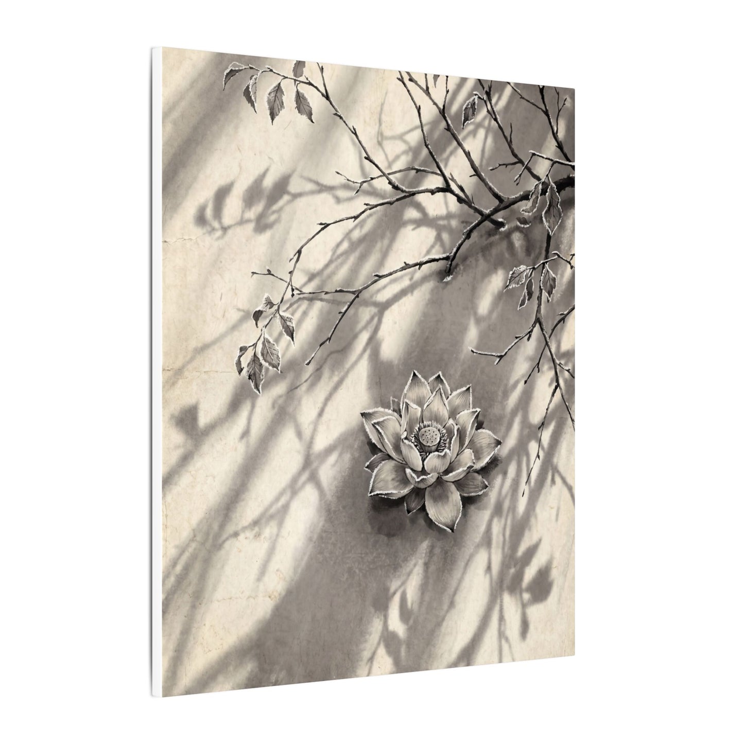 Winter Lotus Flower Sumi E Canvas Art | Contemplative Decor