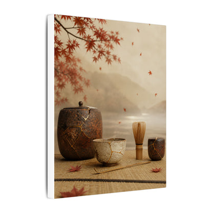 Tea Ceremony Canvas Art | Autumn Kintsugi Gold Vein Art
