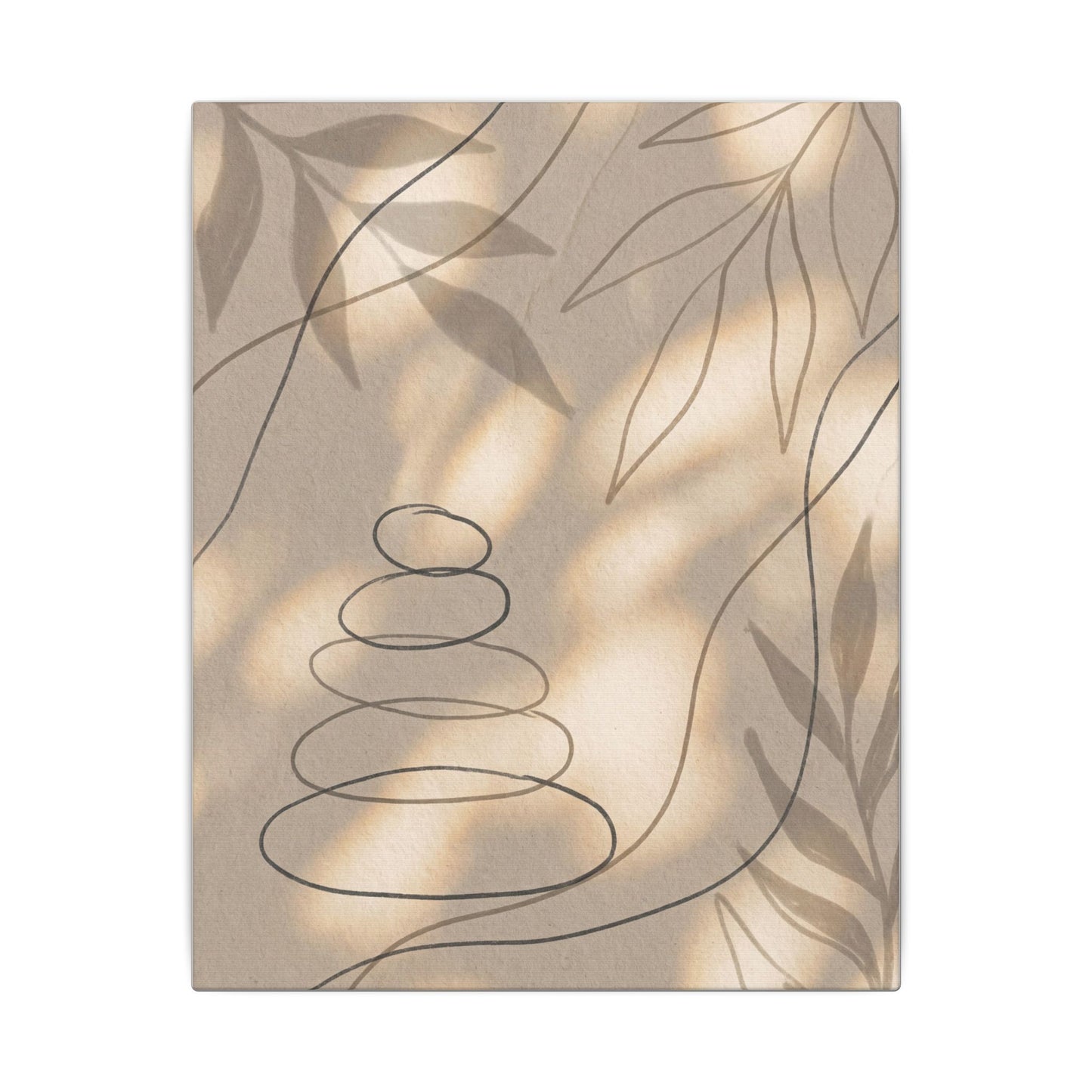 River Stones Minimal Line Canvas Art | Earthy Japandi Art
