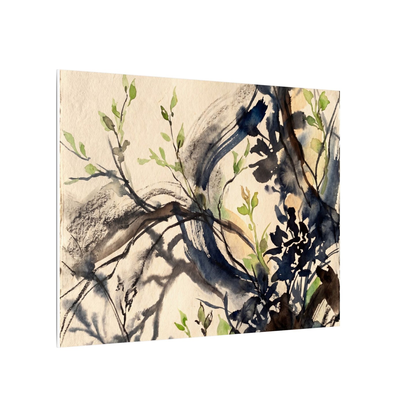 Ma Shadow Play Canvas Art - Dark Japandi Charcoal Ink