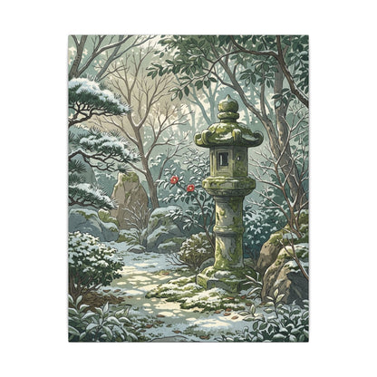 Stone Lantern Winter Canvas Art | Japandi Warm Design