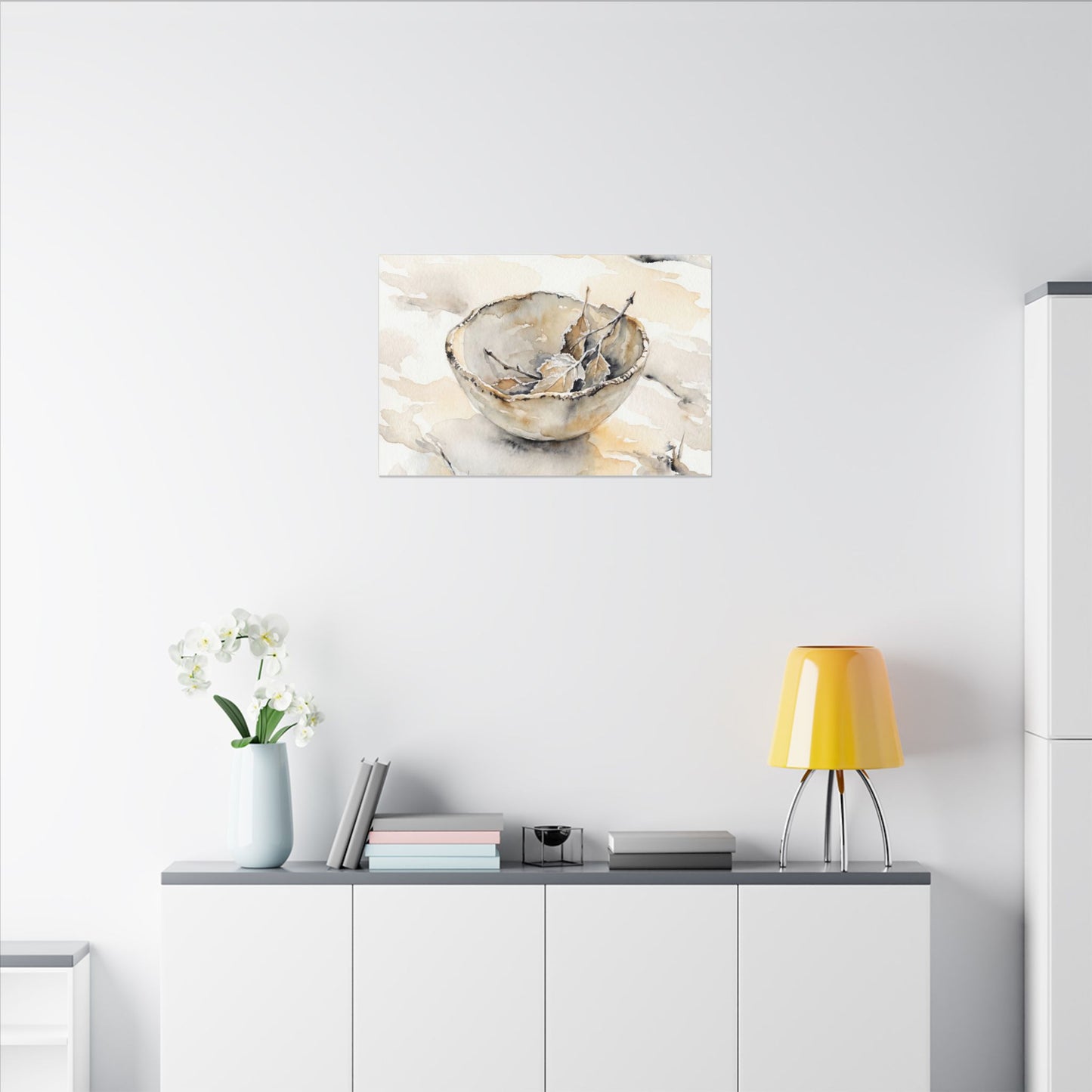 Ceramic Bowl Canvas Art | Winter Japandi Watercolor Art