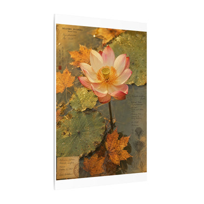 Autumn Lotus Flower Herbarium Canvas Art | Rustic Decor