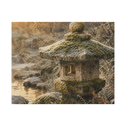 Winter Stone Lantern Watercolor Canvas Art | Earthy Decor
