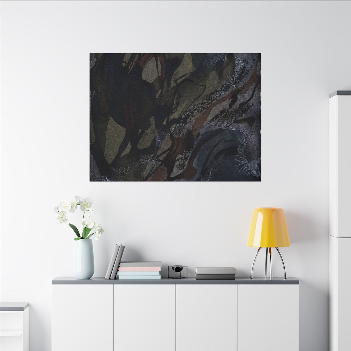 Shadow Play Winter Canvas Art | Dark Japandi Luxurious Design