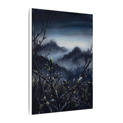 Mountain Mist Spring Canvas Art | Dark Japandi Atmospheric Design