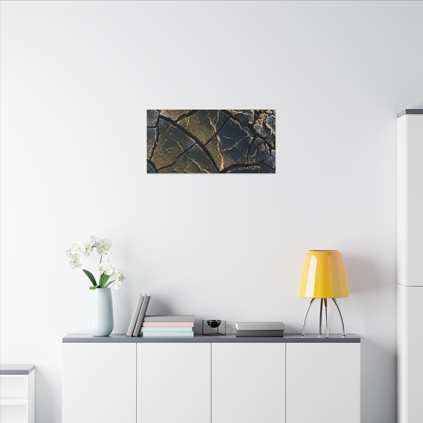 Winter Cracked Earth Moody Minimal Canvas Art | Atmospheric Decor