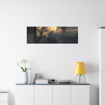 Golden Hour Pine Tree Canvas Art - Dark Japandi Kanso