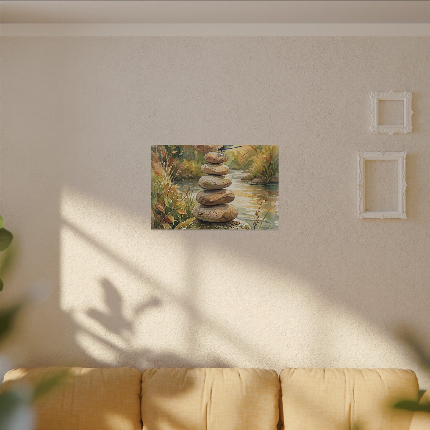 River Stones Summer Canvas Art | Japandi Cozy Design