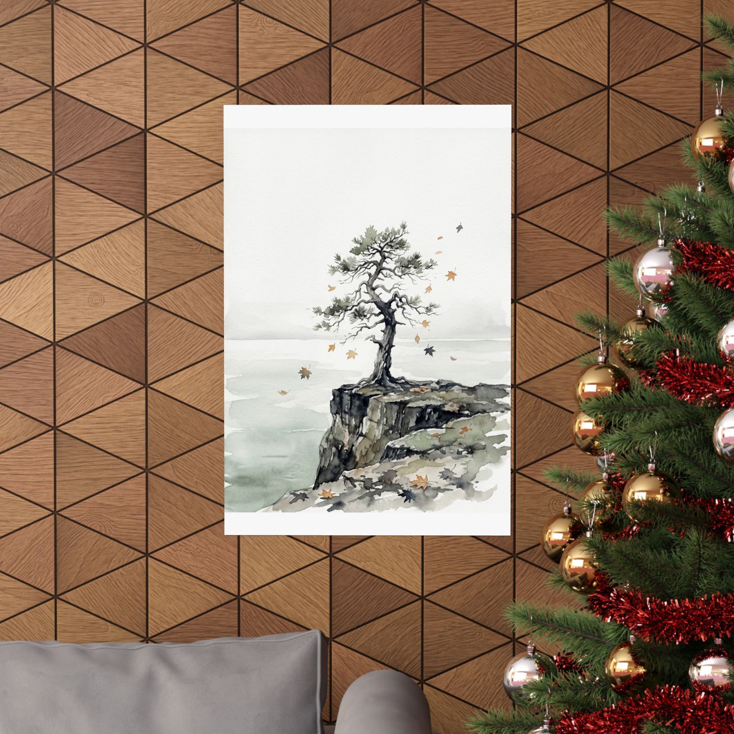 Autumn Pine Tree Watercolor Wall Art Print | Earthy Decor