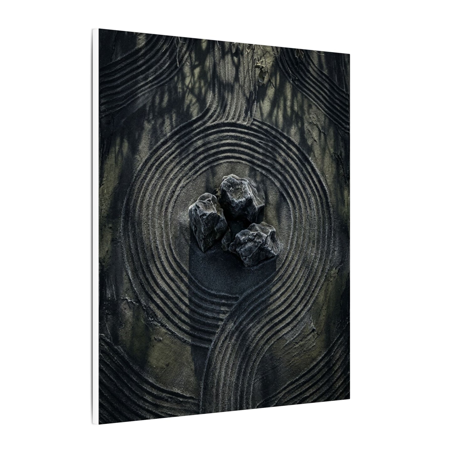 Moody Rock Garden Canvas Art - Dark Texture Dark Japandi