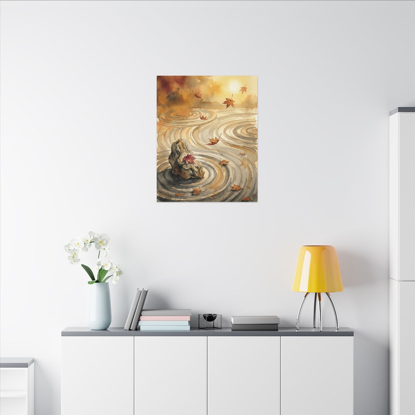 Autumn Rock Garden Watercolor Canvas Art | Neutral Decor