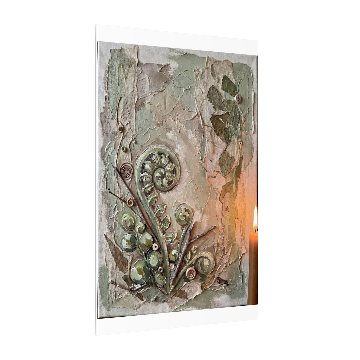 Japandi Fern Unfurling in Candlelight | Texture Canvas Art
