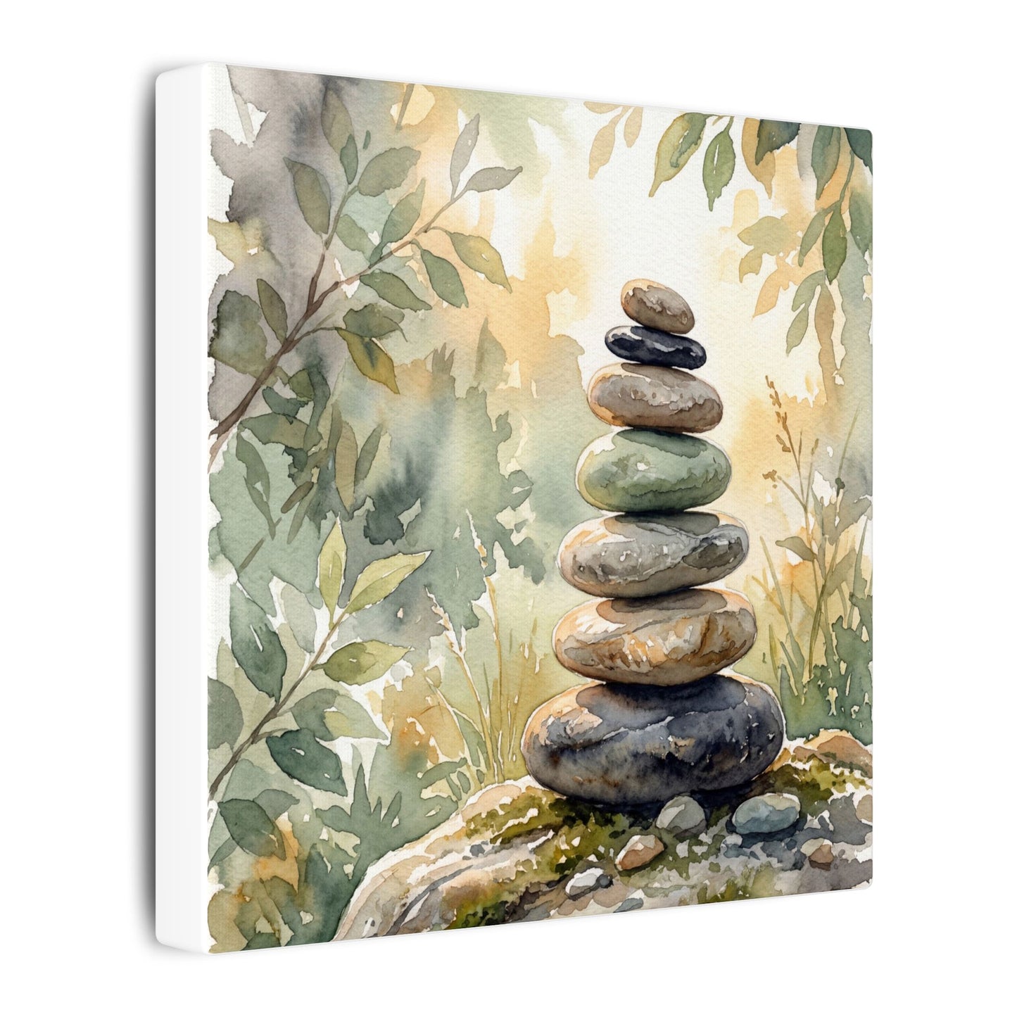 Golden Hour River Stones Canvas Art - Japandi Mono No Aware