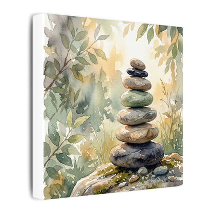 Golden Hour River Stones Canvas Art - Japandi Mono No Aware