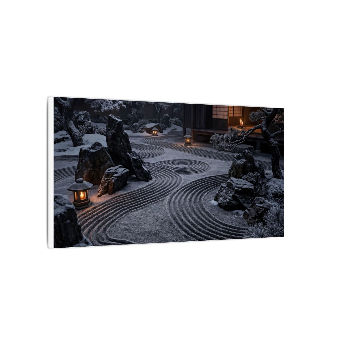 Candlelight Rock Garden Canvas Art - Dark Japandi Fukinsei