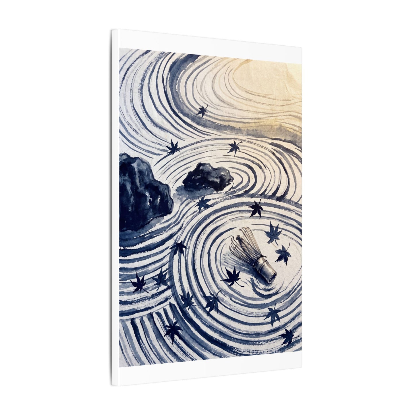 Zen Rock Garden in Golden Hour | Sumi E Canvas Art