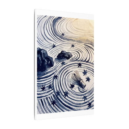 Zen Rock Garden in Golden Hour | Sumi E Canvas Art