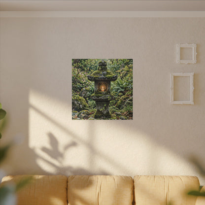 Neutral Stone Lantern Canvas Art - Japanese Pattern Japandi