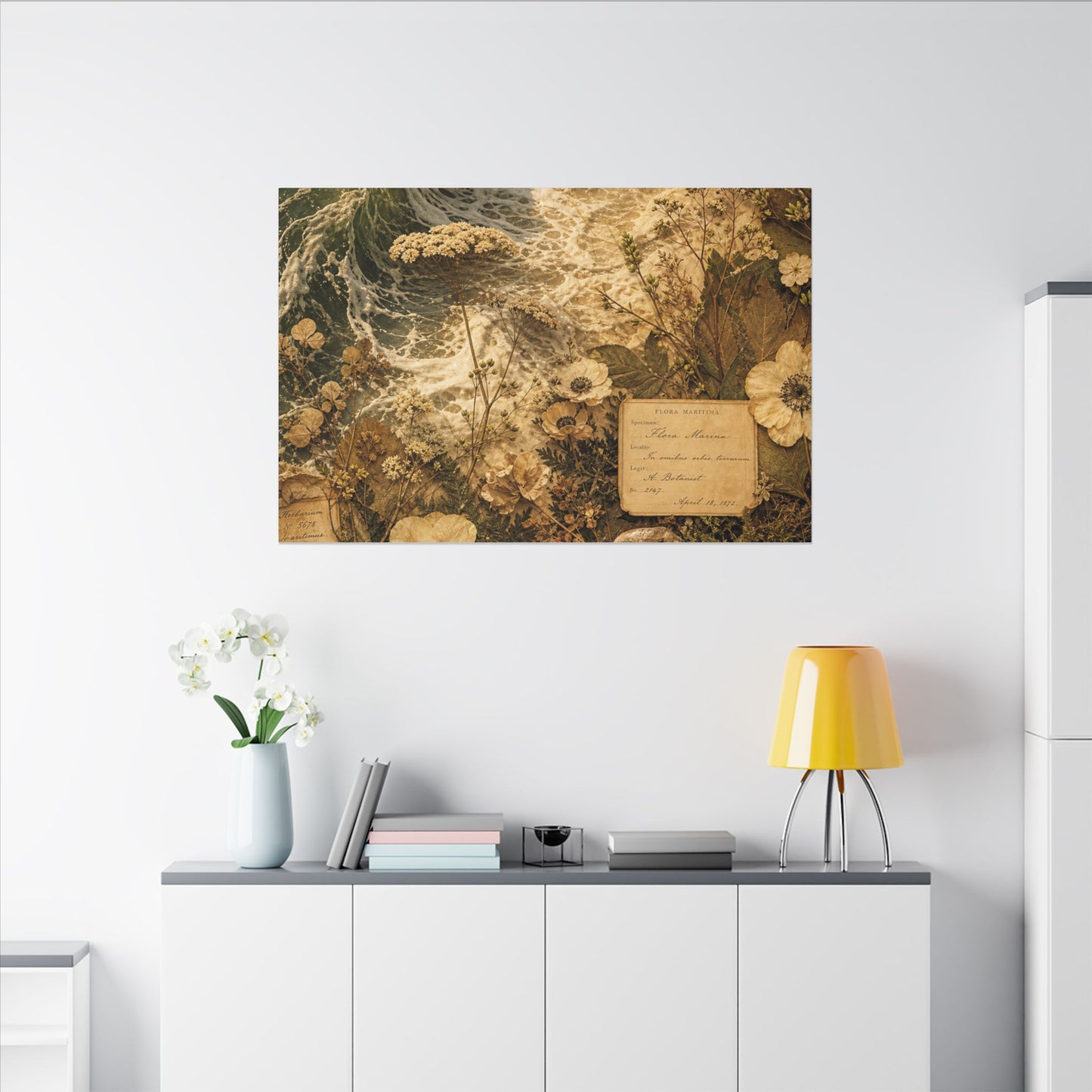 Spring Ocean Wave Herbarium Canvas Art | Nostalgic Decor