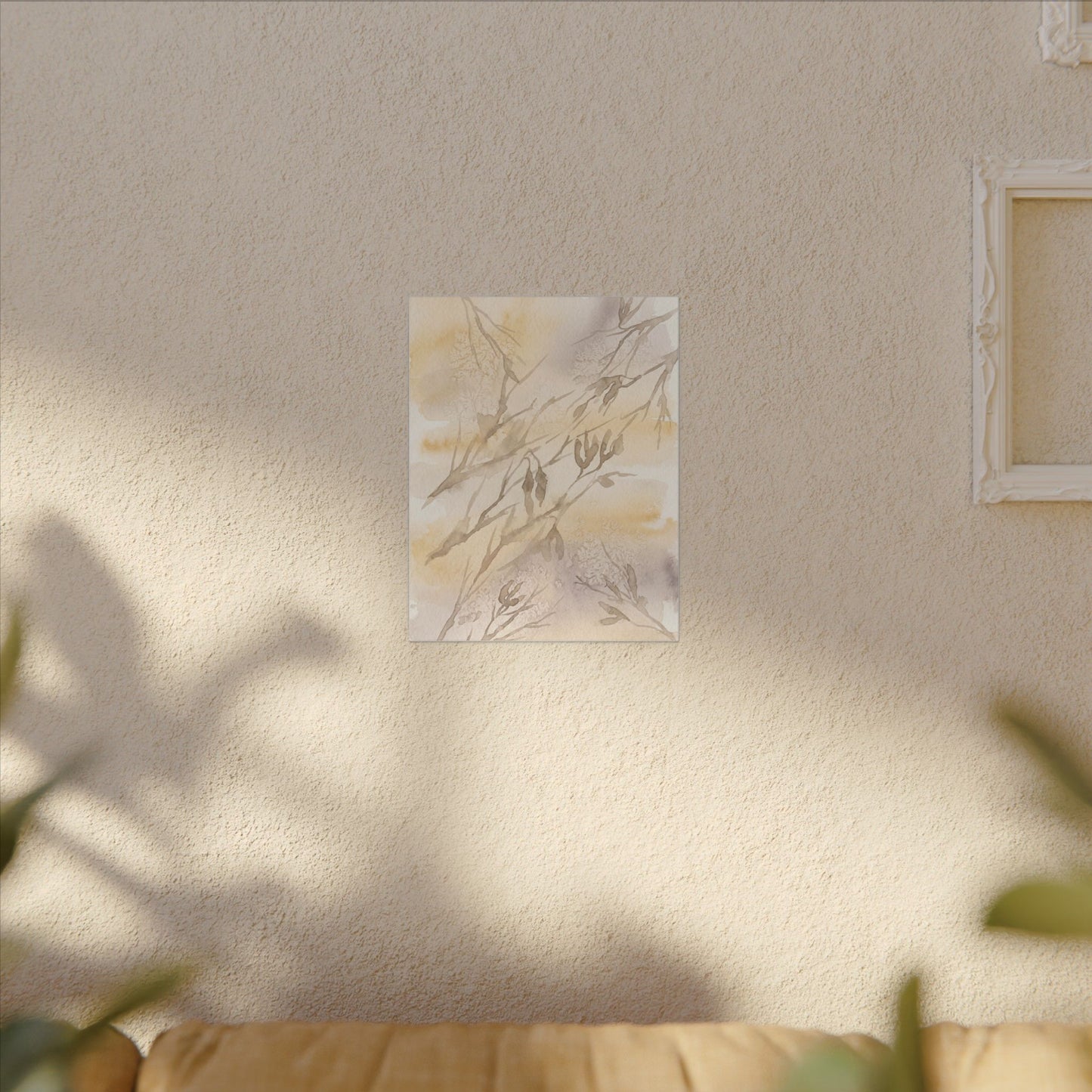 Shadow Play Winter Canvas Art | Japandi Warm Design