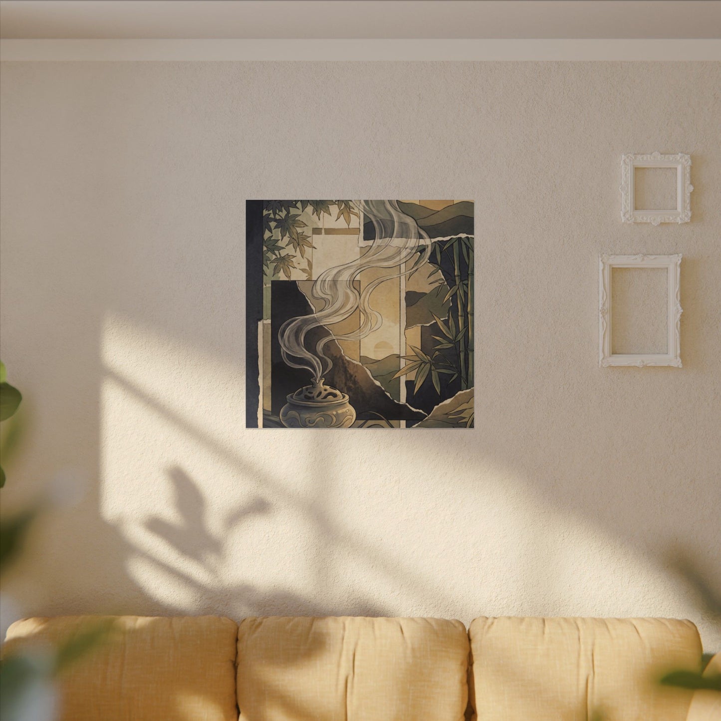 Tranquil Incense Smoke Canvas Art - Ukiyo E Inspired Zen