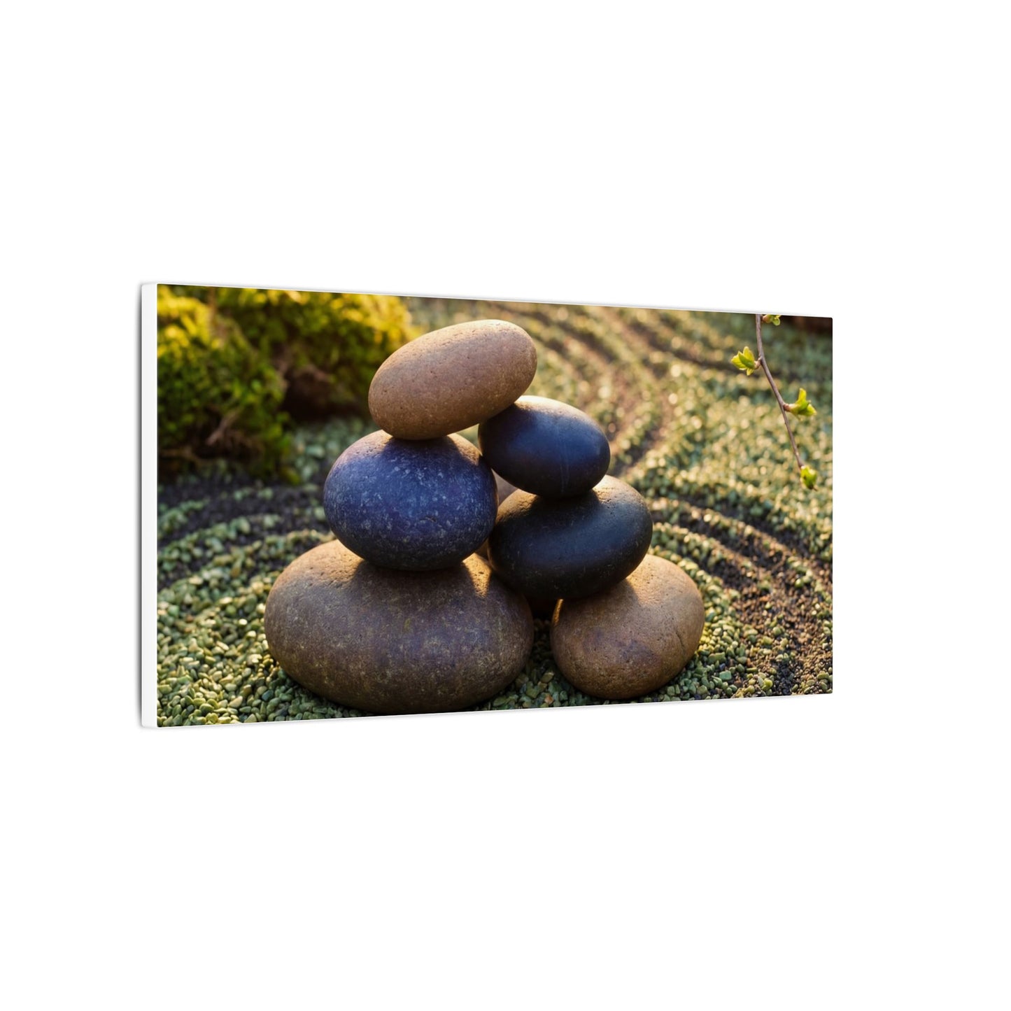 Zen River Stones in Golden Hour | Karesansui Canvas Art