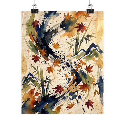 Golden Hour Ink Brushstroke Wall Art Print - Zen Shibui