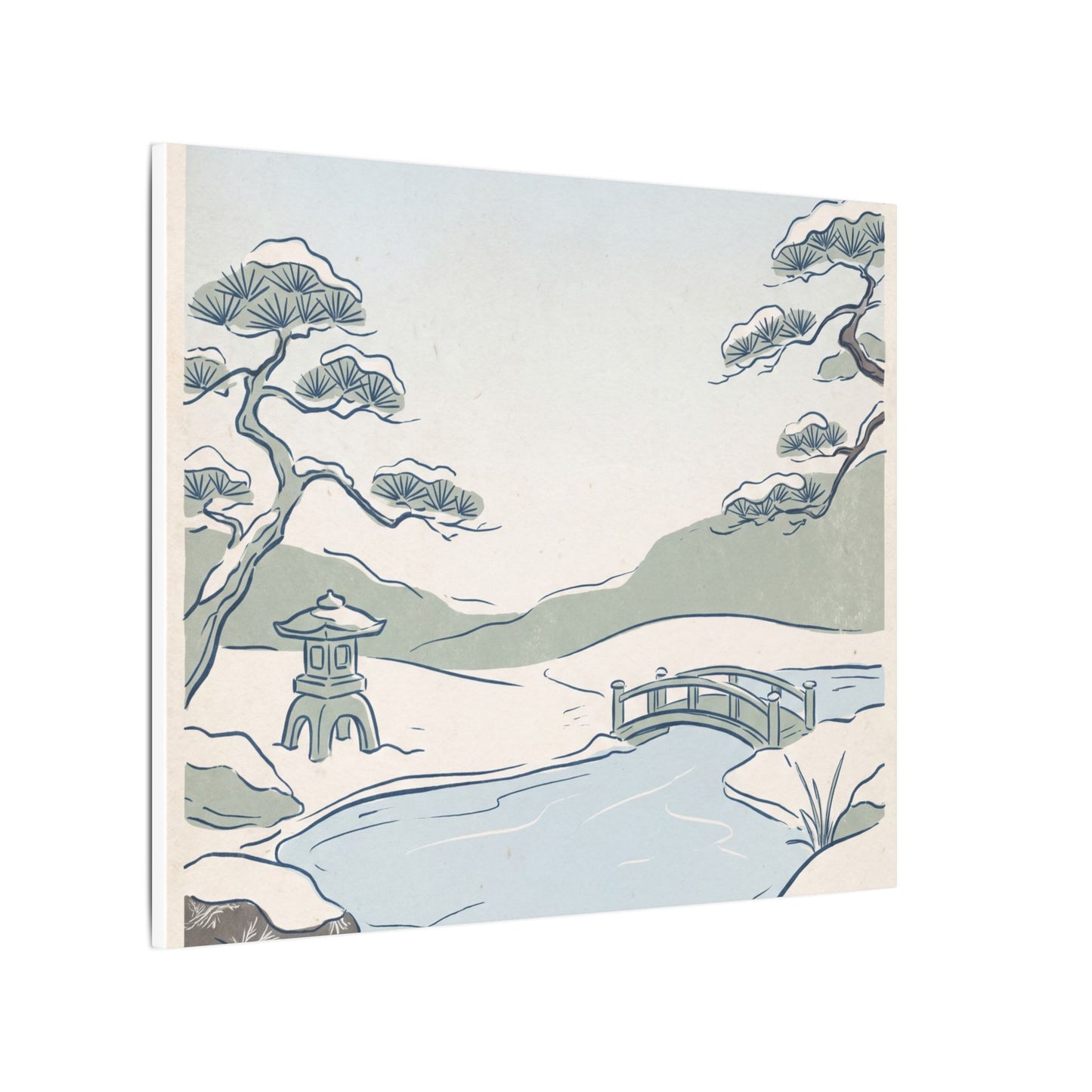 Japandi Moonlit Garden in Moonlight | Minimal Line Canvas Art