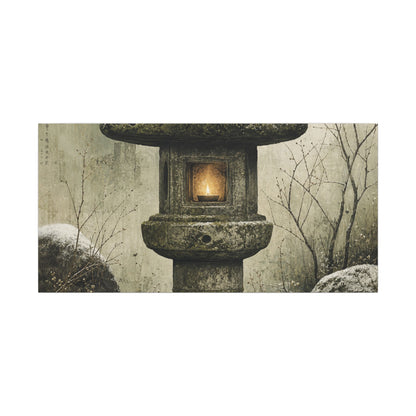 Stone Lantern Winter Canvas Art | Japandi Neutral Design
