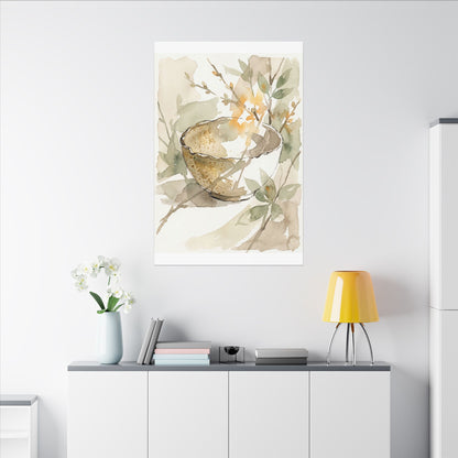 Spring Ceramic Bowl Watercolor Canvas Art | Neutral Decor