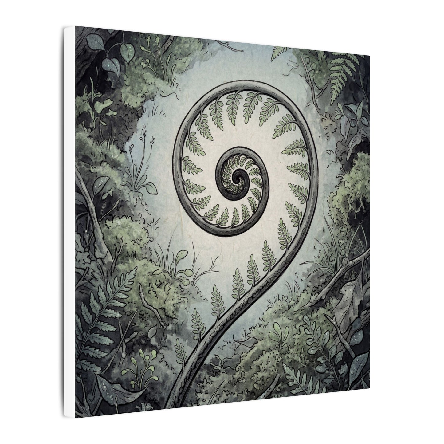 Zen Fern Unfurling in Dawn | Ukiyo E Inspired Canvas Art