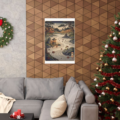 Tranquil Rock Garden Wall Art Print - Ukiyo E Inspired Zen