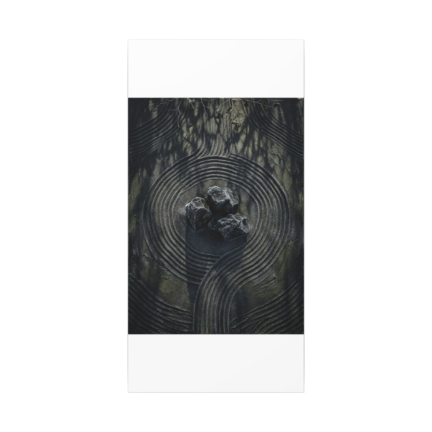 Moody Rock Garden Canvas Art - Dark Texture Dark Japandi