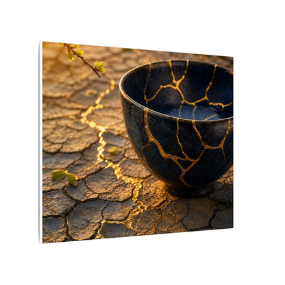Golden Hour Cracked Earth Canvas Art - Kintsugi Fukinsei