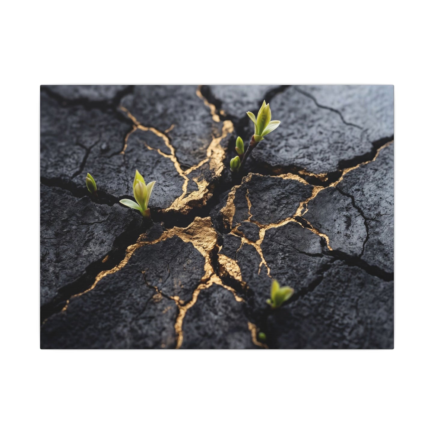 Ma Cracked Earth Canvas Art - Dark Japandi Charcoal Ink