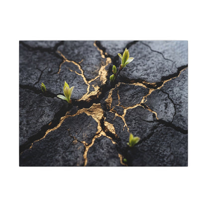Ma Cracked Earth Canvas Art - Dark Japandi Charcoal Ink