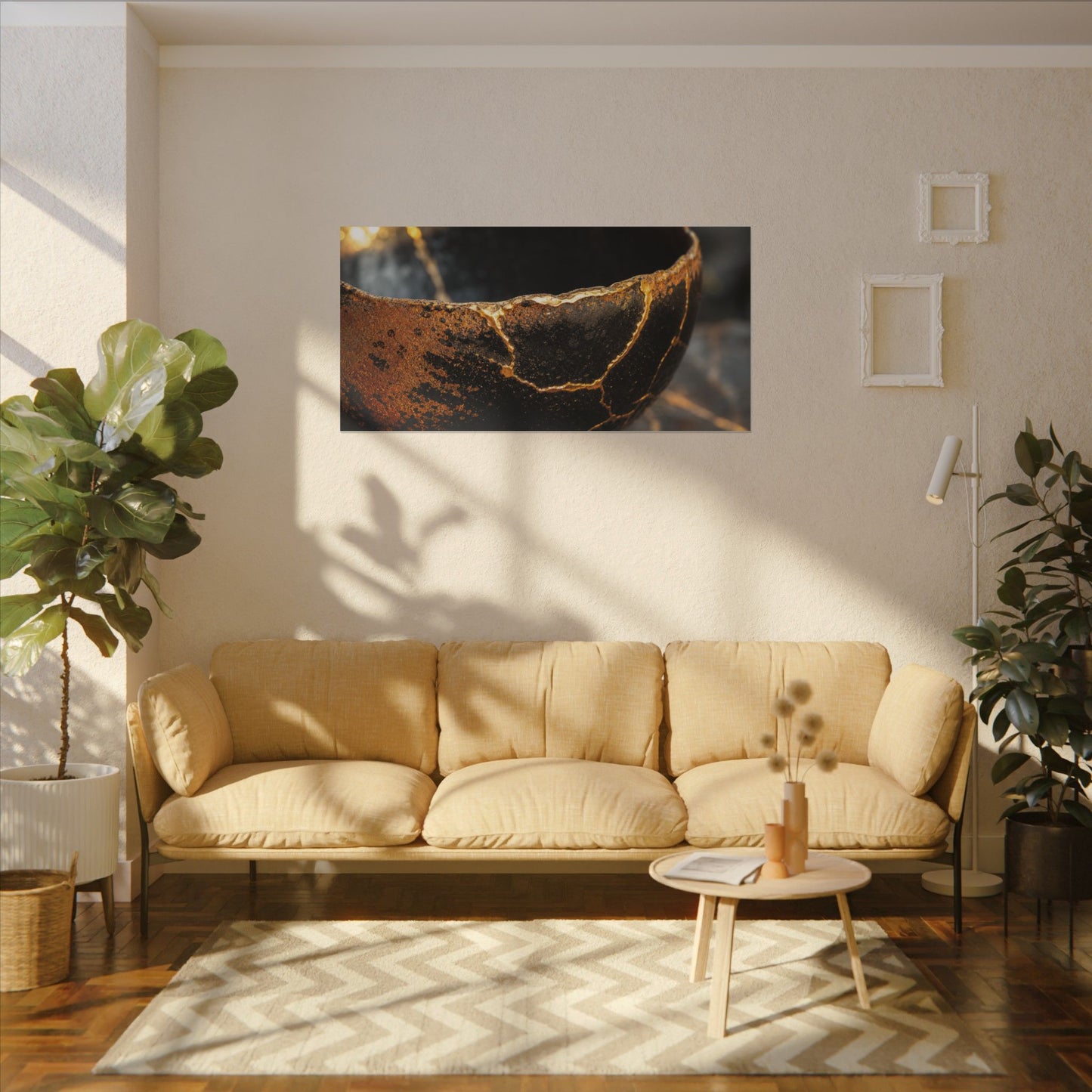Kintsugi Ceramic Bowl in Golden Hour | Gold Vein Canvas Art