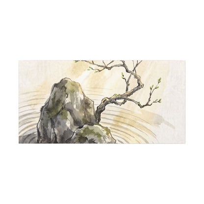 Serene Rock Garden Canvas Art - Sumi E Zen