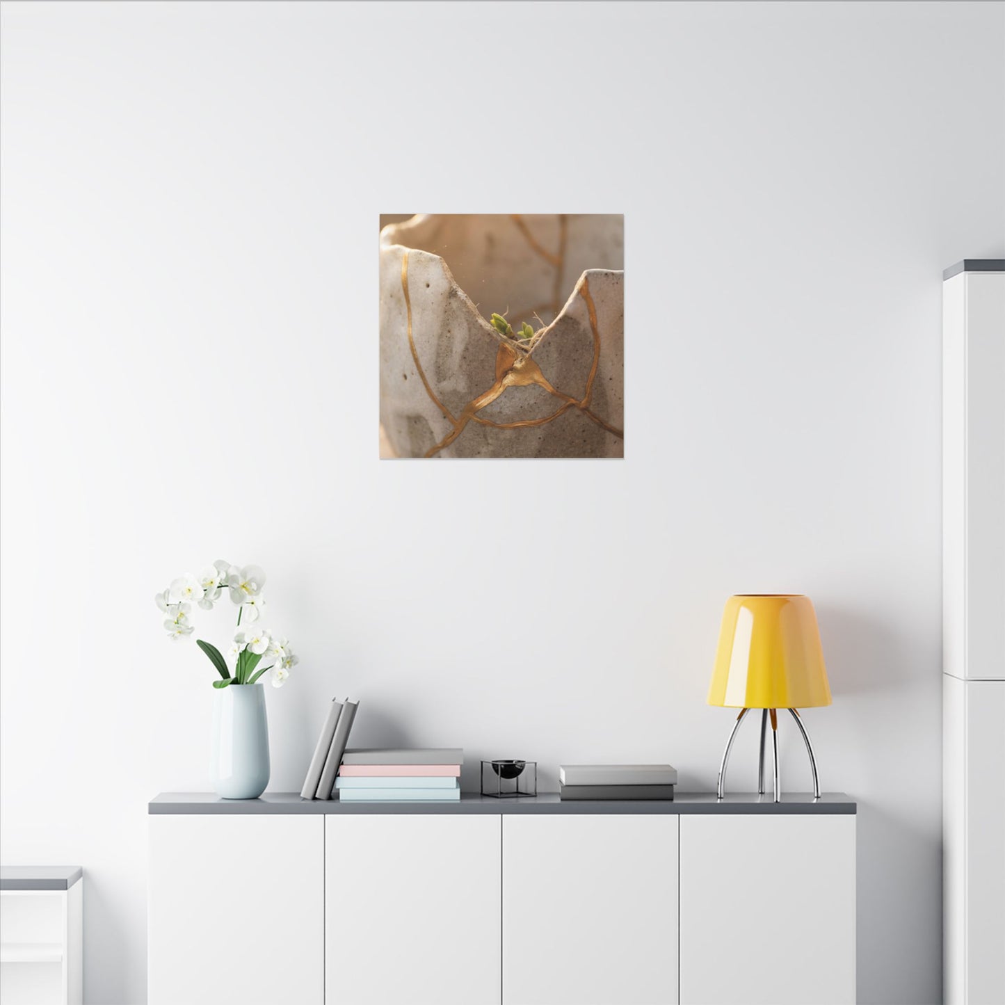 Golden Hour Broken Pottery Canvas Art - Japandi Kanso