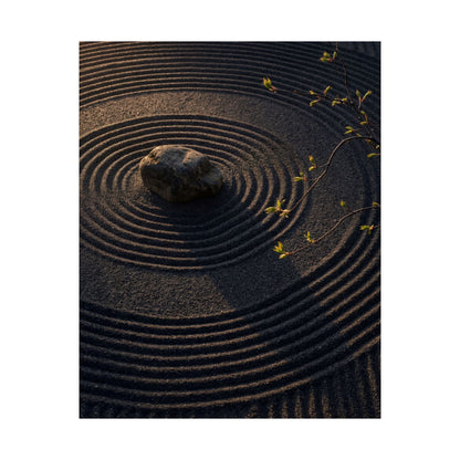 Dark Japandi Rock Garden in Golden Hour | Shadow Zen Wall Art Print