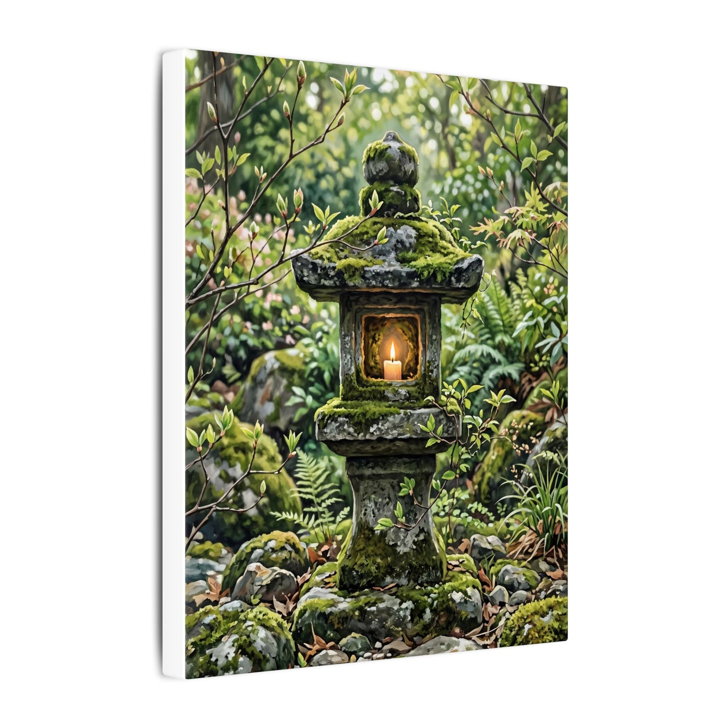 Neutral Stone Lantern Canvas Art - Japanese Pattern Japandi