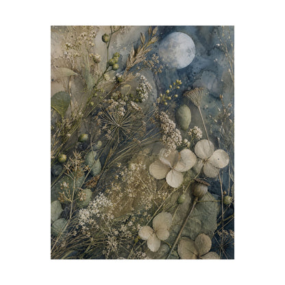 Japandi Dried Flowers in Moonlight | Watercolor Wall Art Print