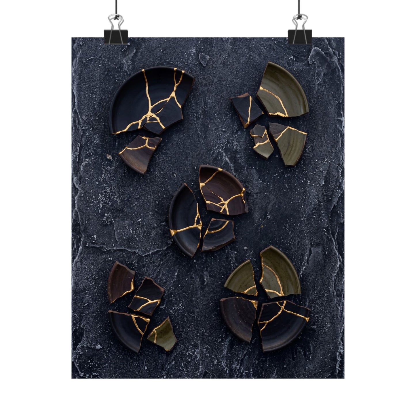 Moody Broken Pottery Wall Art Print - Shadow Zen Dark Japandi