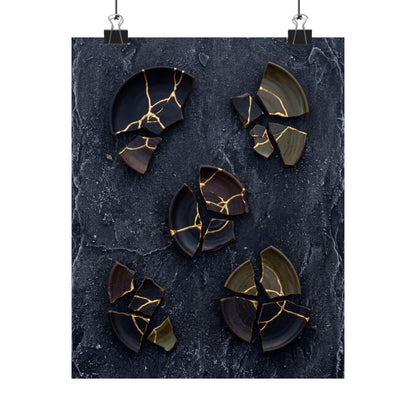 Moody Broken Pottery Wall Art Print - Shadow Zen Dark Japandi