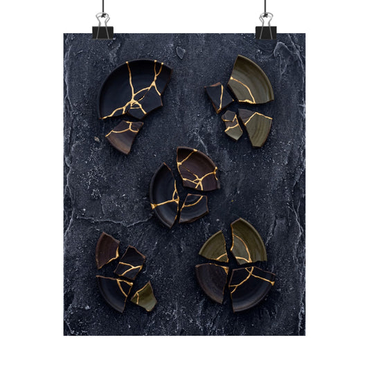 Moody Broken Pottery Wall Art Print - Shadow Zen Dark Japandi