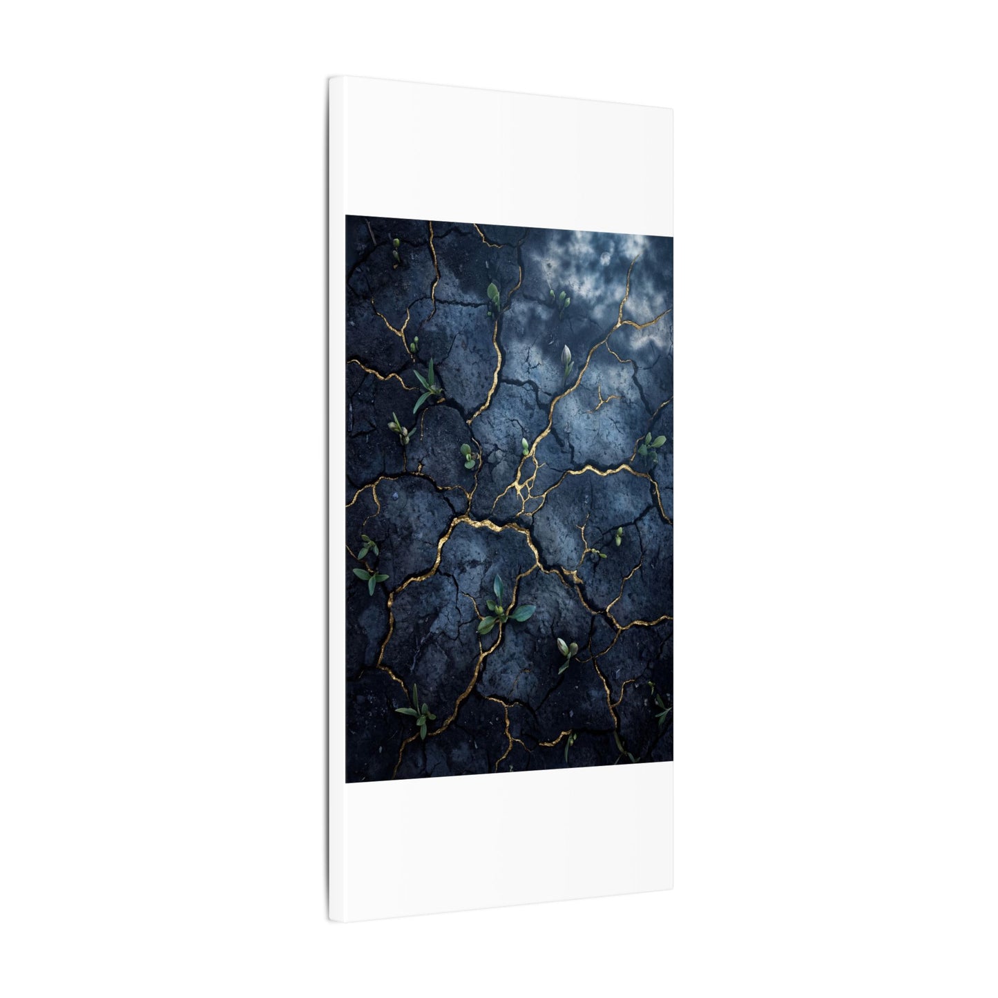 Cracked Earth Spring Canvas Art | Kintsugi Healing Design