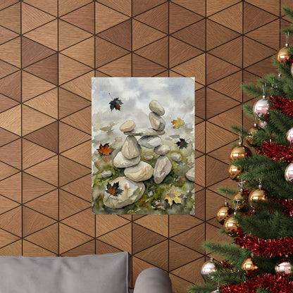 Earthy River Stones Wall Art Print - Watercolor Japandi