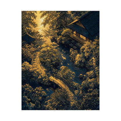 Moonlit Garden Ukiyo E Inspired Wall Art Print | Calm Zen Art